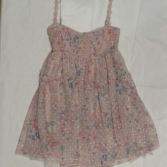 Lucy in the Sky Floral Polka Dot Tiered Mini Dress – Pink – Size M - Picture 6 of 6